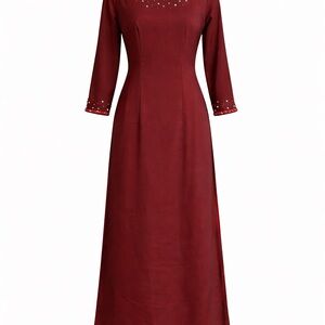 Burgundy Beaded Ao Dai Set, Size Medium Matching Red Pants